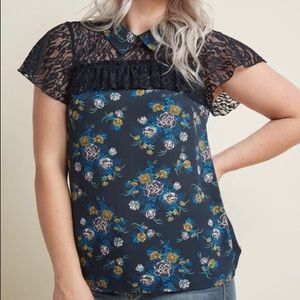 NWOT ModCloth Collared Top with Lace Shoulders